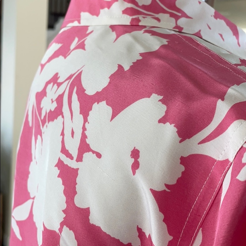 SAKS 100% shantung silk pink floral SHIRT NWOT - Picture 8 of 9